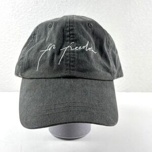 Adams Hat Unisex OS Black "For Freedom" Script Leather Strap Dad Cap Distressed